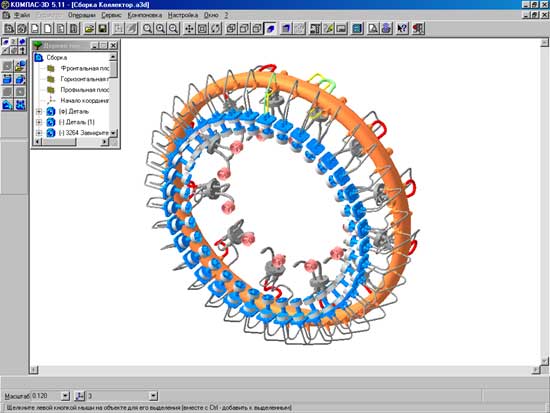 Модель коллектора газотурбинного двигателя в КОМПАС-3D
